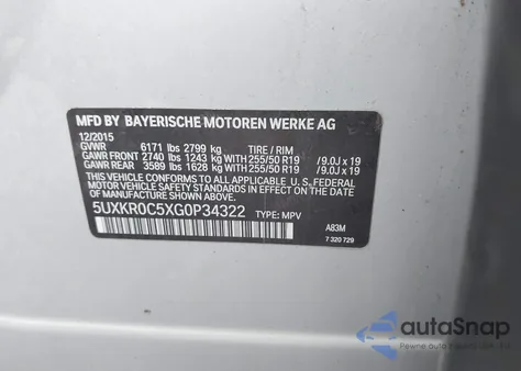 2016 BMW X5 xDrive35I z USA, uszkodzony, nr VIN 5UXKR0C5XG0P34322